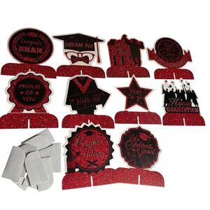 Red and Black Graduation Decorations 10 pcs Honeycomb Centerpieces